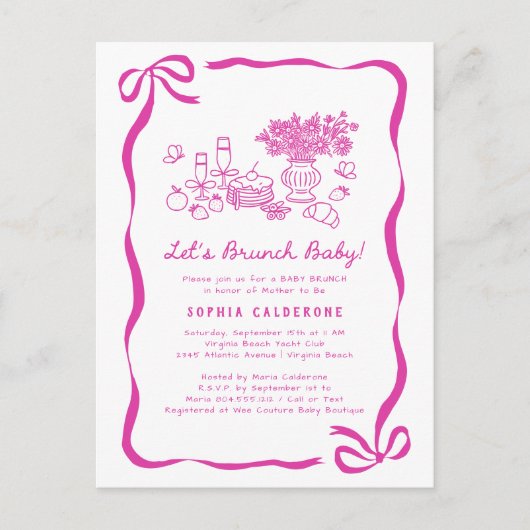 Whimsical Hand Drawing Baby Dusche Brunch Postkart Postkarte (Vorderseite)