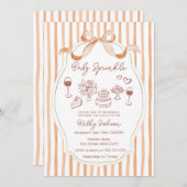 Whimsical Hand Drawing Baby Sprinkle Bow Ribbon Einladung (Vorne/Hinten)