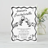 Whimsical Hand Drawing Black Cocktail Bachelorette Einladung (Stehend Vorderseite)