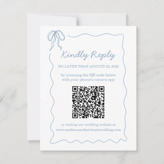 Whimsical Hand Drawing Blue Illustriert Qr Code RSVP Karte (Vorderseite)