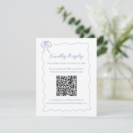 Whimsical Hand Drawing Blue Illustriert Qr Code RSVP Karte (Stehend Vorderseite)