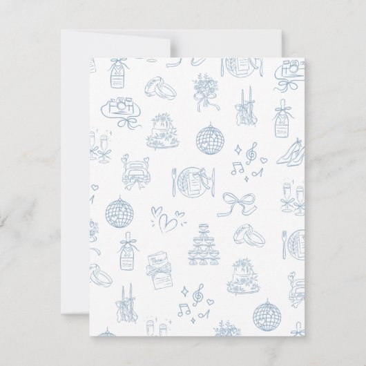 Whimsical Hand Drawing Blue Illustriert Qr Code RSVP Karte (Rückseite)