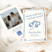 Whimsical Hand Drawing Blue Save the Date QR Code Einladung