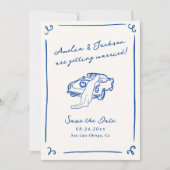 Whimsical Hand Drawing Blue Save the Date QR Code Einladung (Vorderseite)