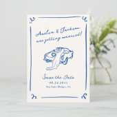 Whimsical Hand Drawing Blue Save the Date QR Code Einladung (Stehend Vorderseite)