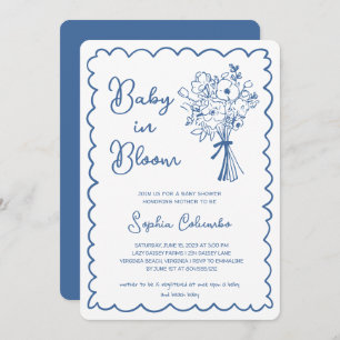 Whimsical Hand Drawing Blume Bouquet Baby in Bloom Einladung