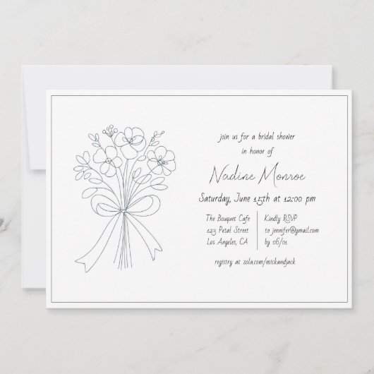 Whimsical Hand Drawing Blume und Bow Brautparty Einladung (Vorderseite)