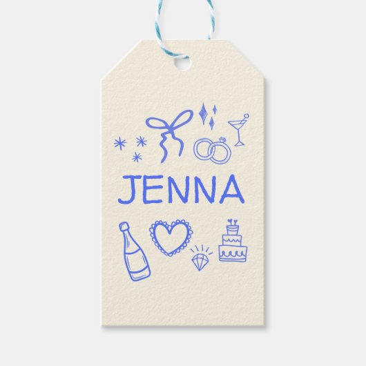 Whimsical Hand Drawing Brautparty Geschenkanhänger (Vorderseite)