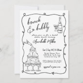 Whimsical Hand Drawing Brunch Bubbly Brautparty Einladung (Vorderseite)