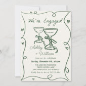 Whimsical Hand Drawing Champagne Engagement Party Einladung (Vorderseite)