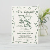 Whimsical Hand Drawing Champagne Engagement Party Einladung (Stehend Vorderseite)