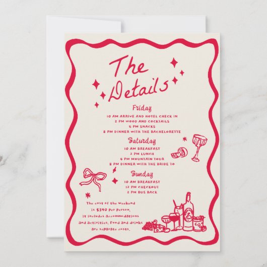 Whimsical Hand Drawing Cocktail Junggeselinnen-Abs Einladung (Rückseite)