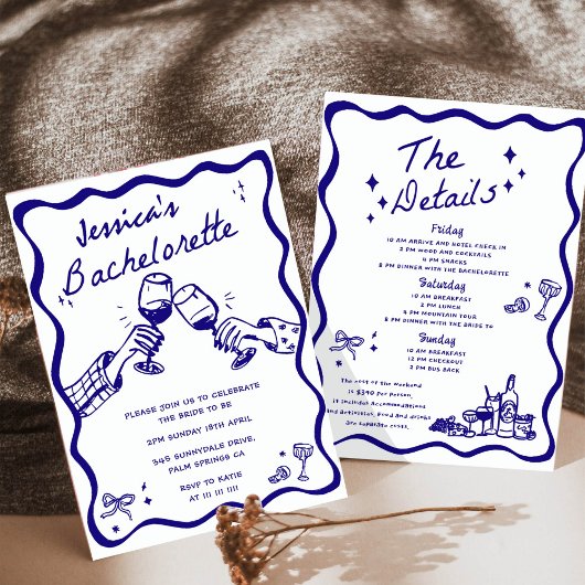 Whimsical Hand Drawing Cocktail Junggeselinnen-Abs Einladung