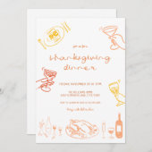 Whimsical Hand Drawing Erntedank Dinner einladen Einladung (Vorne/Hinten)