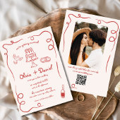 Whimsical Hand Drawing Foto QR Code Red Wedding Einladung