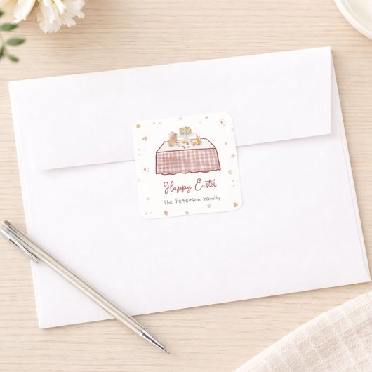 Whimsical Hand Drawing Frühjahr Osterbrunch Quadratischer Aufkleber