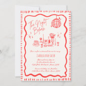 Whimsical Hand Drawing Fun Red Wavy Probe Dinner Einladung (Vorderseite)