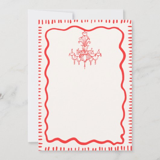 Whimsical Hand Drawing Fun Red Wavy Probe Dinner Einladung (Rückseite)