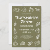 Whimsical Hand Drawing Green Erntedank Dinner Einladung (Vorderseite)