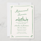 Whimsical Hand Drawing Green Probe Dinner Einladung (Vorderseite)