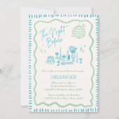 Whimsical Hand Drawing Green Wavy Probe Dinner Einladung (Vorderseite)