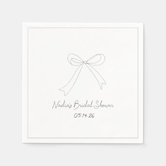 Whimsical Hand Drawing Minimalistisch Bow Brautpar Serviette (Vorderseite)