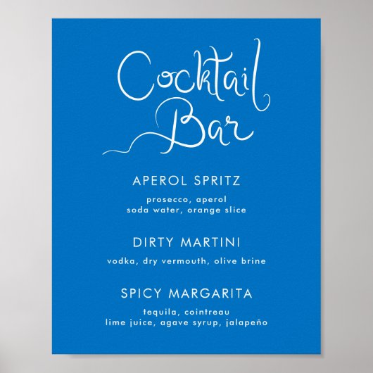 Whimsical Hand Drawing Muschel Blue Cocktail Bar Poster (Vorne)