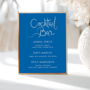 Whimsical Hand Drawing Muschel Blue Cocktail Bar Poster