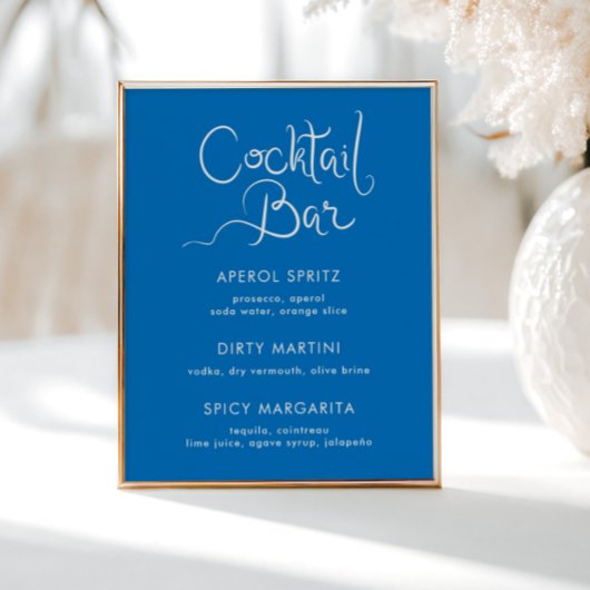 Whimsical Hand Drawing Muschel Blue Cocktail Bar Poster