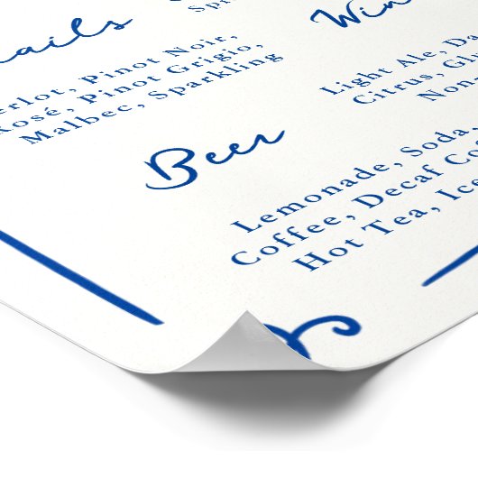 Whimsical Hand Drawing Navy Bar Menu Poster (Ecke)