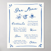 Whimsical Hand Drawing Navy Bar Menu Poster (Vorne)
