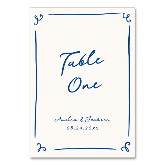 Whimsical Hand Drawing Navy Blue Table Card Tischnummer (Rückseite)