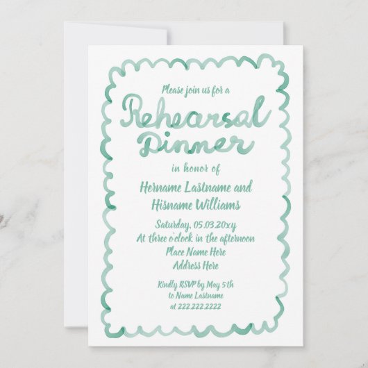 Whimsical Hand Drawing Olive Green Probe Dinner Einladung (Vorderseite)