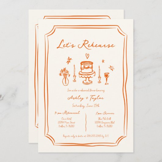 Whimsical Hand Drawing Orange Probe Dinner Einladung (Vorne/Hinten)