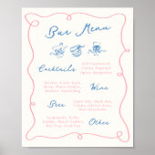 Whimsical Hand Drawing Pink & Blue Bar Menu Poster (Vorne)