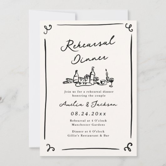 Whimsical Hand Drawing Probe Dinner Einladung (Vorderseite)