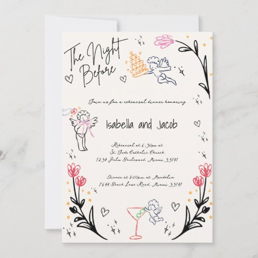 Whimsical Hand Drawing Quirky Cupid Probe Abendess Einladung (Vorderseite)