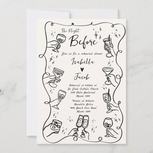 Whimsical Hand Drawing Quirky Wavy Probe Dinner Einladung (Vorderseite)