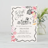 Whimsical Hand Drawing Quirky Wavy Probe Dinner Einladung (Stehend Vorderseite)