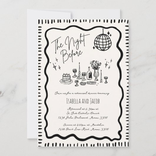 Whimsical Hand Drawing Quirky Wavy Probe Dinner Einladung (Vorderseite)