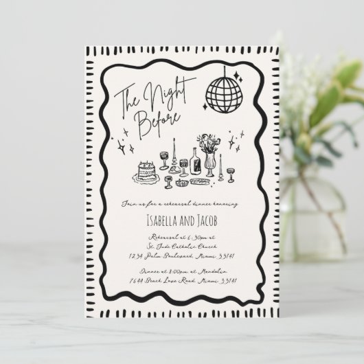 Whimsical Hand Drawing Quirky Wavy Probe Dinner Einladung (Stehend Vorderseite)