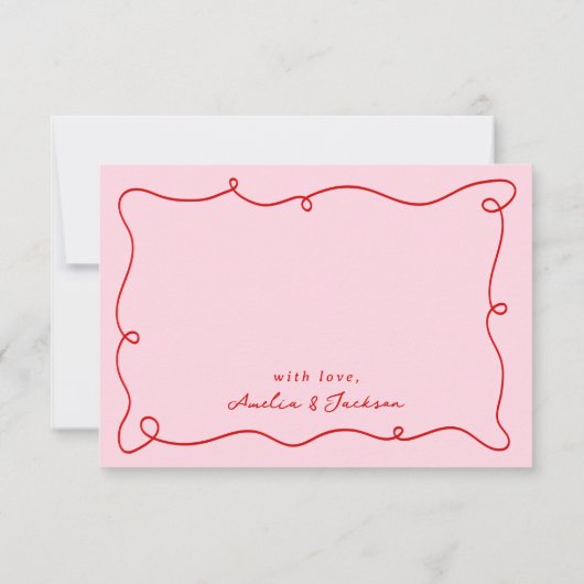 Whimsical Hand Drawing Red & Pink Vielen Dank Einladung (Rückseite)