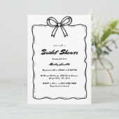 Whimsical Hand Drawing Ribbon Bow Brautparty Einladung (Stehend Vorderseite)