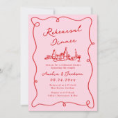 Whimsical Hand Drawing Rosa & Rote Probe Abendesse Einladung (Vorderseite)