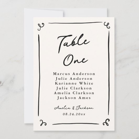 Whimsical Hand Drawing Tischnummer (Vorderseite)