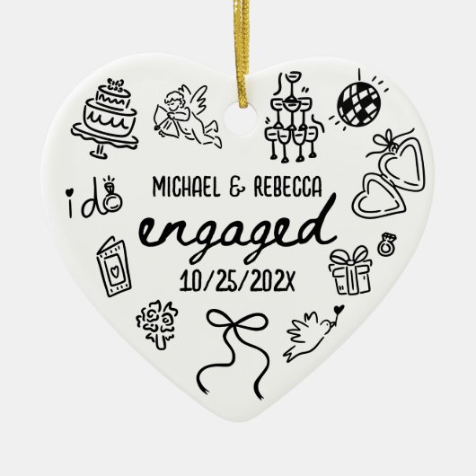 Whimsical Hand Drawing Verlobung Weihnachten Keramik Ornament (Vorne)