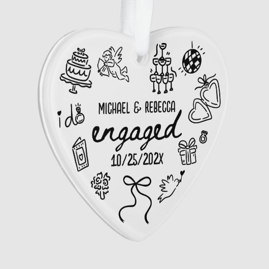Whimsical Hand Drawing Verlobung Weihnachten Ornament (Vorderseite)