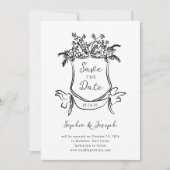 Whimsical Hand Drawing Wappen mit Foto Save The Date (Vorderseite)