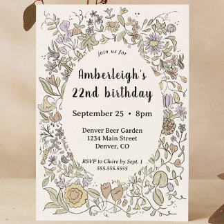 Whimsical Hand Drawing Wasserfarbe Blumengebirge P Einladung