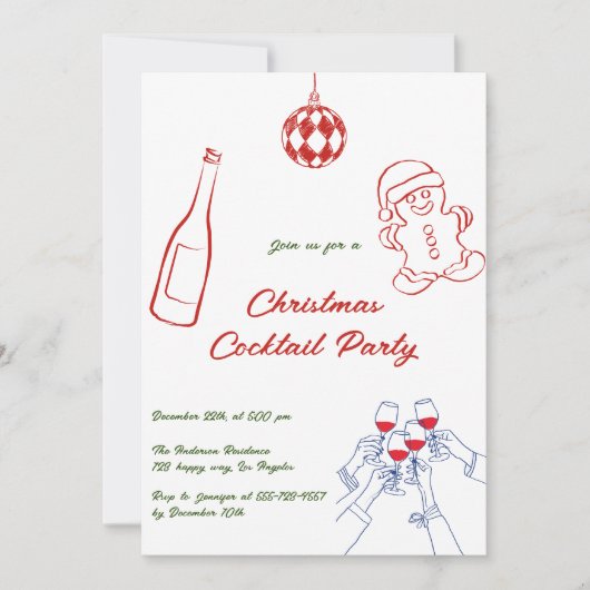 Whimsical Hand Drawing Weihnachtscocktail Party Einladung (Vorderseite)